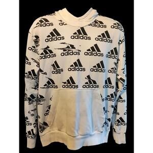 Adidas Men's White and Black Logo Hoodie